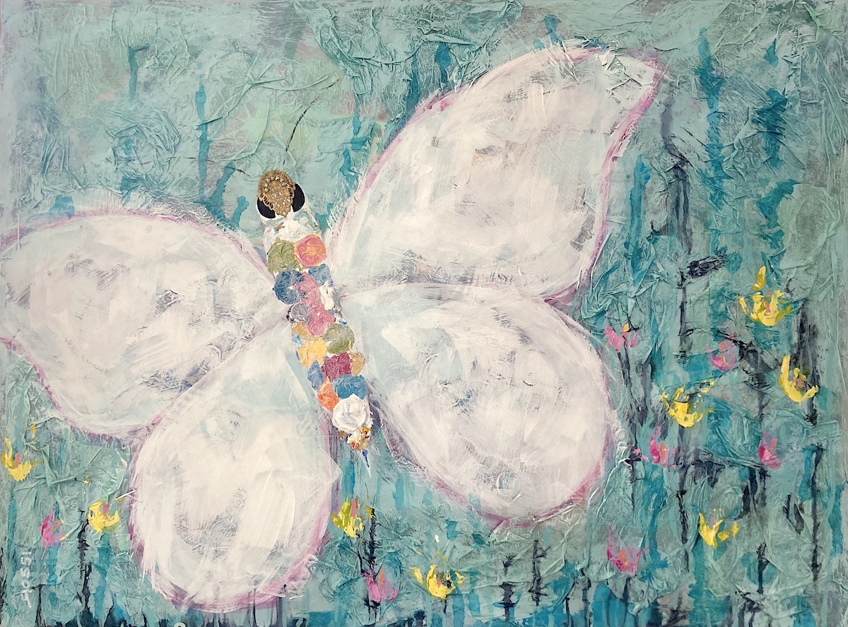 "Flutter" mixed media art piece by M. Rossi